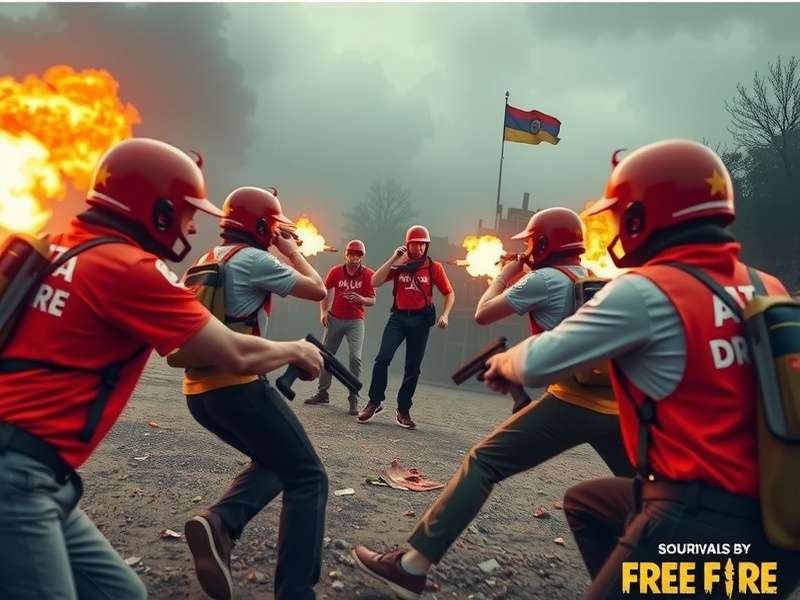 Free Fire Survival squad coordinating a attack in a team battle